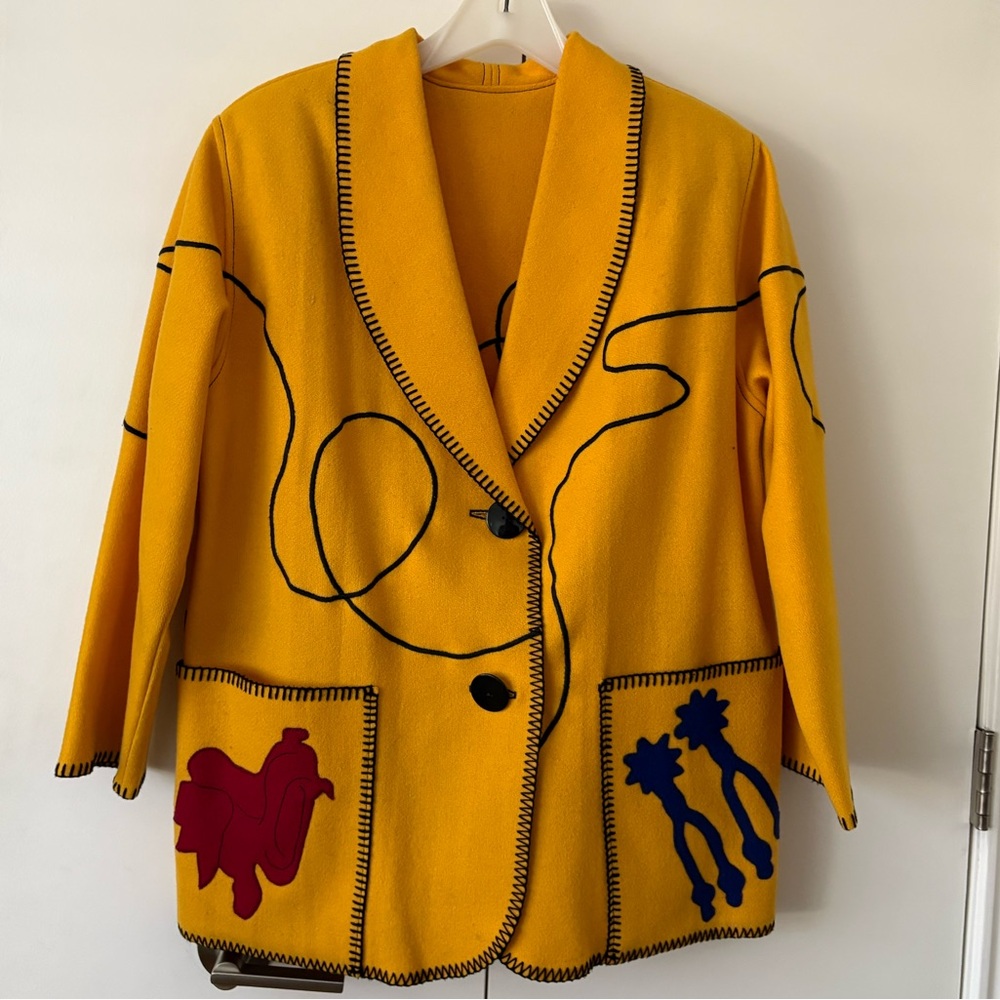 Cindy Owings Designs 1980s Vintage Wool Camp Jacket Western Cowboy Folk Art